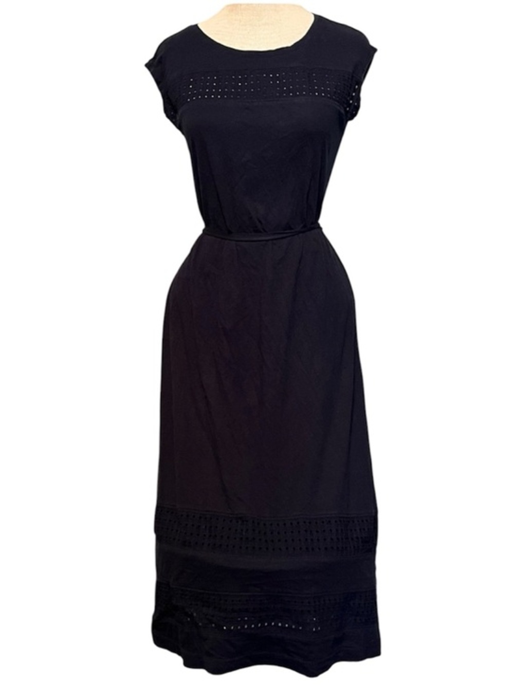 Tommy Hilfiger Navy Blue Maxi Eyelet-Trim Dress Size XS